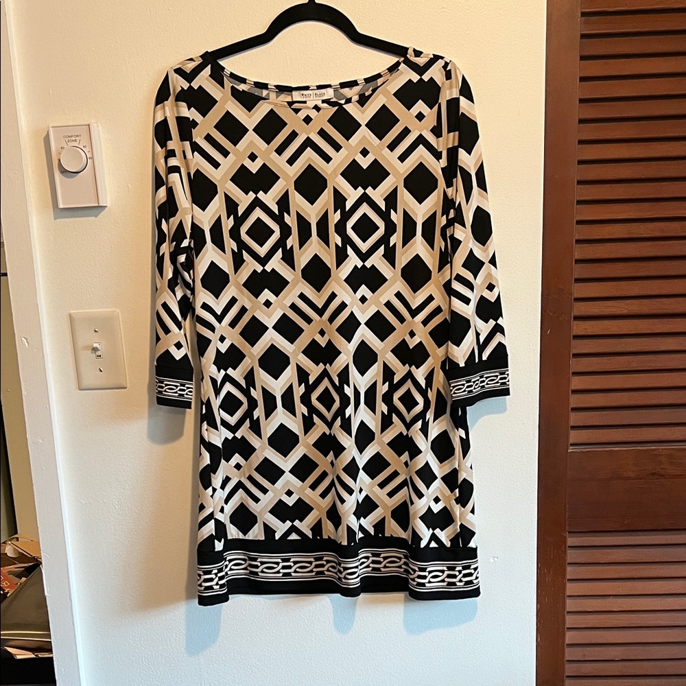 White House Black Market Black and Cream Patterned Dress
